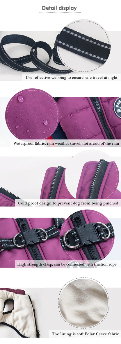 Winter Waterproof Dog Jacket with Harness