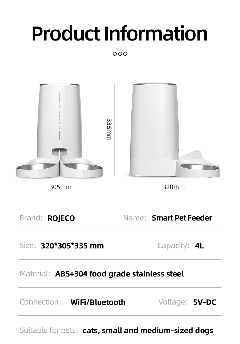 ROJECO WiFi Automatic Cat Feeder