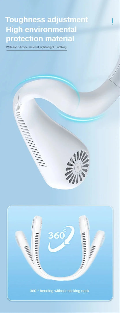 Portable Bladeless Neck Fan, 1200mAh, 3-Speed, Rechargeable