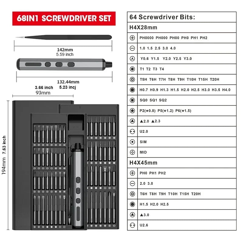 68-in-1 Cordless Electric Screwdriver Set